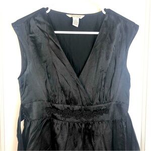WHBM black silk cap sleeveless v neck blouse with waist embellishment size S